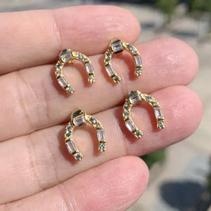 New 925 Sterling Silver Gold Color Mini Bling CZ Snaffle Bit Shape Stud Earring Charm Equestrian Horse Jewelry