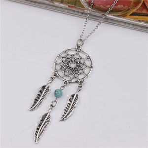 New Dream Catcher Pendant Necklace Feather Blue Beads Women Chain Necklaces Bijoux Collares Fashion Jewelry Wholesale Party Gift