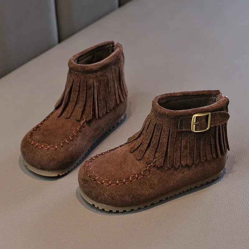 Cowboyboots för Barn i Mjuk Mockastil med Fransar