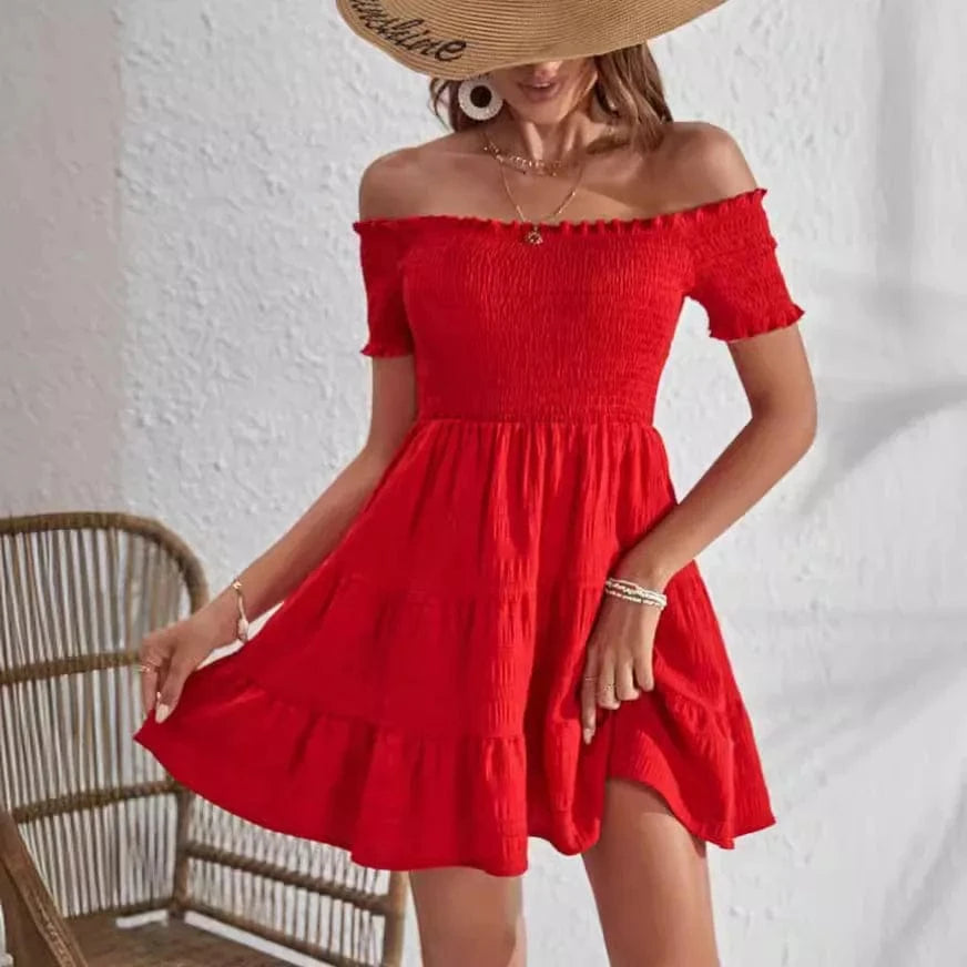 Off shoulder klänning röd