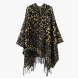 Öppen poncho med blommigt jacquardmönster