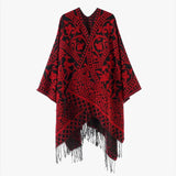 Öppen poncho med blommigt jacquardmönster