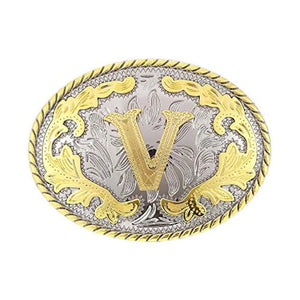 Ovalt westernbältesspänne med initial V