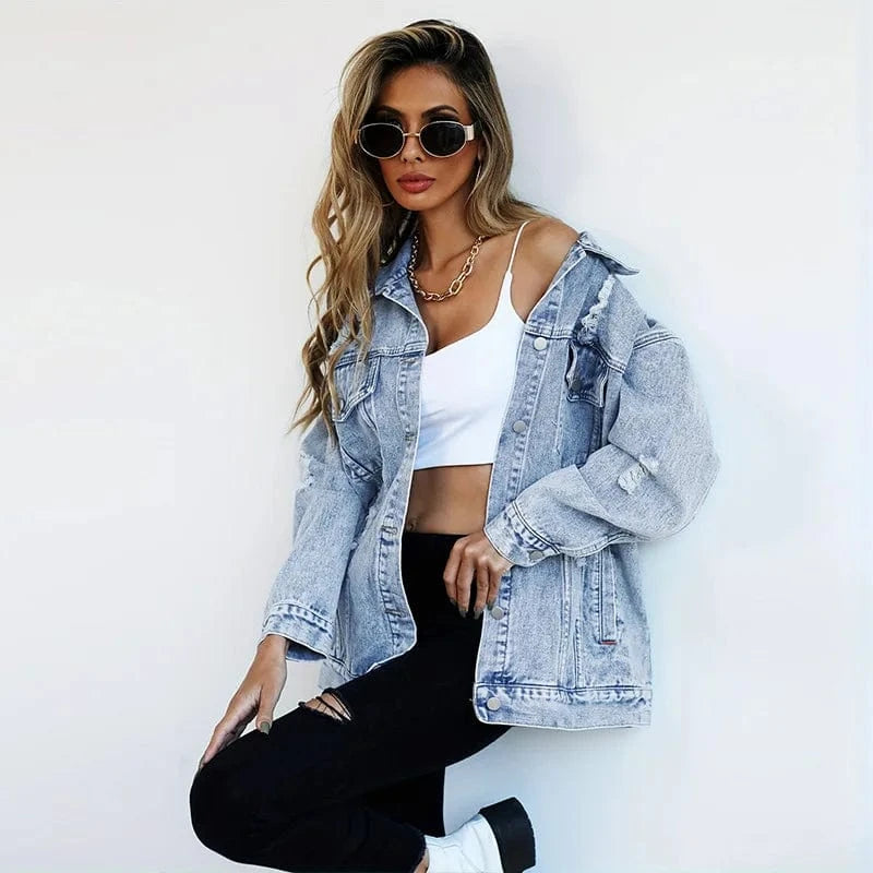 Oversize jeansjacka dam