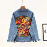 Oversize jeansjacka dam med blombroderi