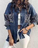 Oversize jeansjacka dam med paljetter