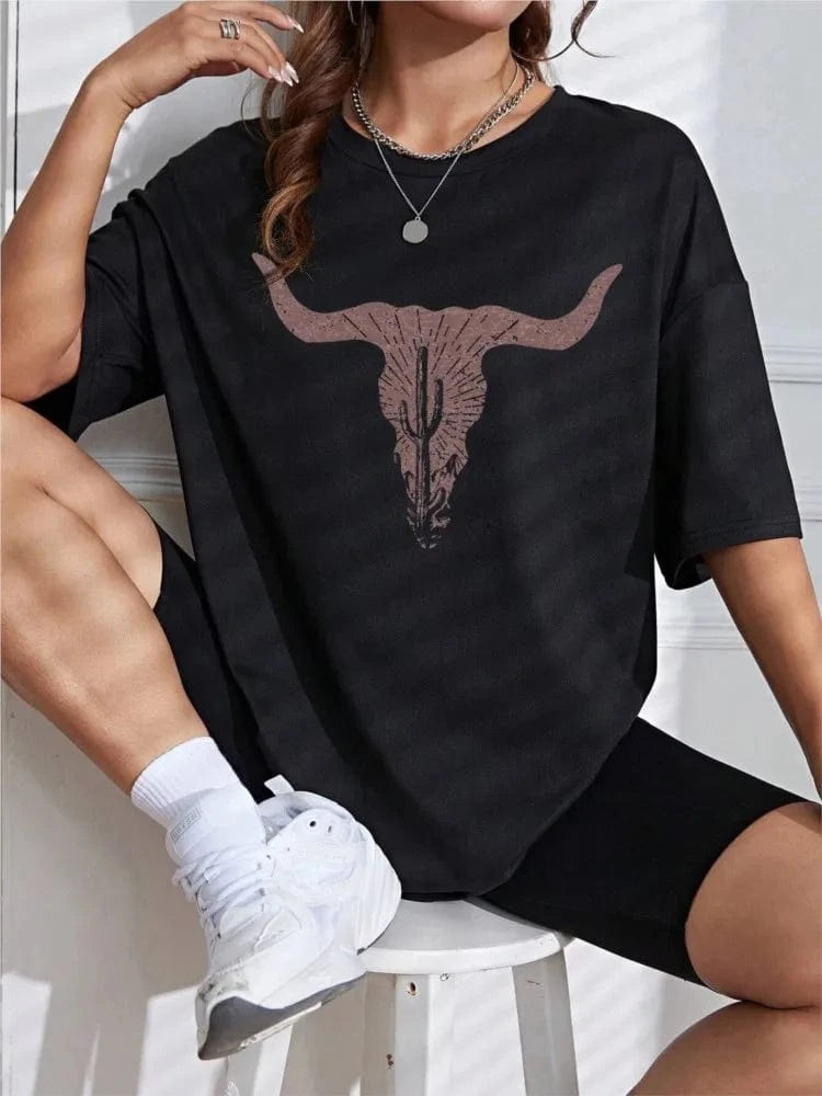 Oversize tshirt för dam med buffelkranium