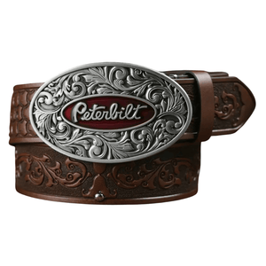 Peterbilt cowboybälte med ovalt metallspänne Mörkbrun / 120cm