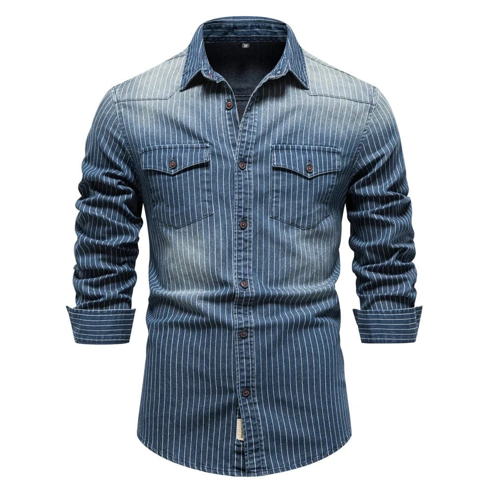Randig cowboy skjorta herr i stretch-denim