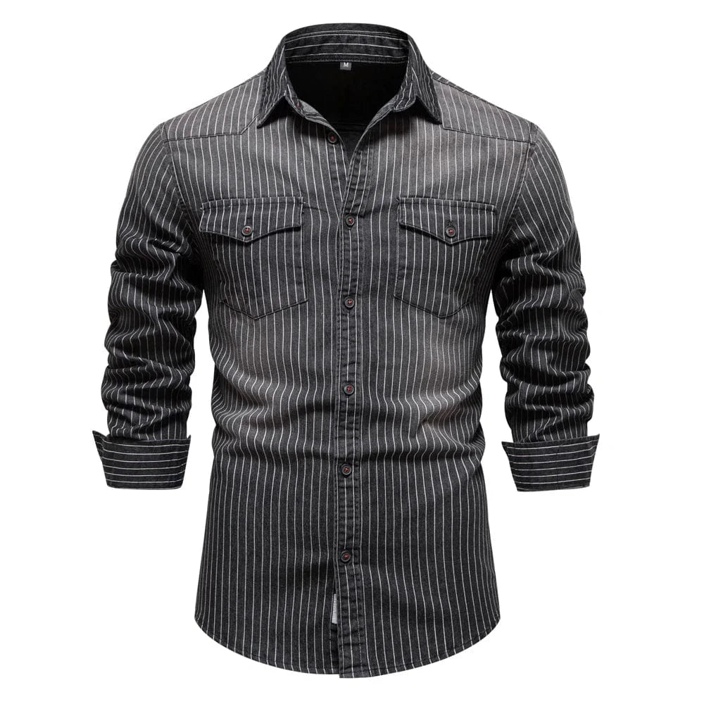 Randig cowboy skjorta herr i stretch-denim