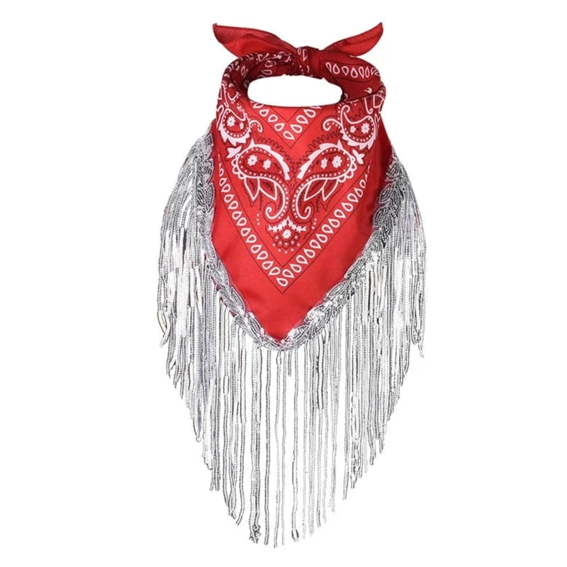 Röd Cowboy Bandana med Glitterfransar