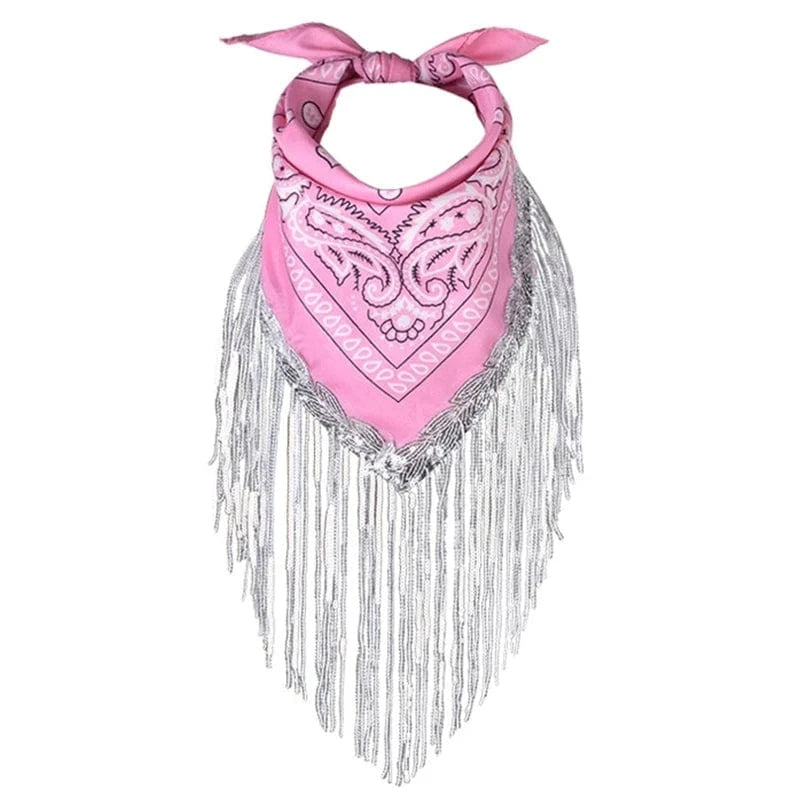 Rosa Cowboy Bandana med Glitterfransar
