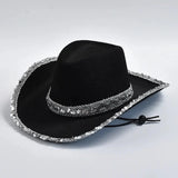 Glittrig Svart Cowboyhatt