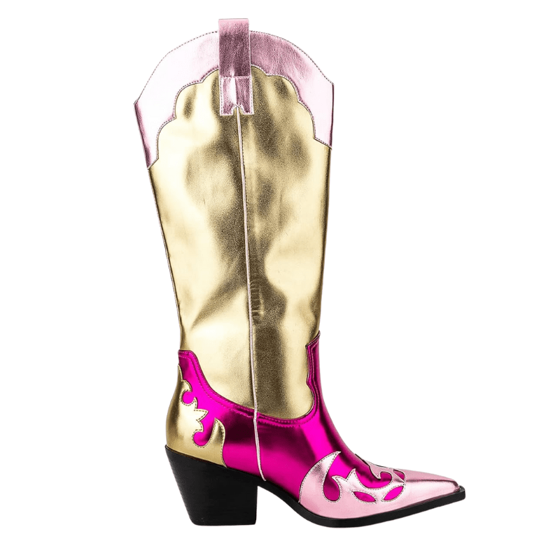 Rosa och Guldiga Höga Cowgirl Boots för Dam