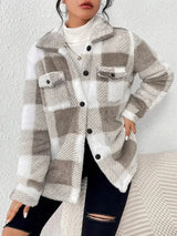 Rutig skjortjacka i teddy-fleece