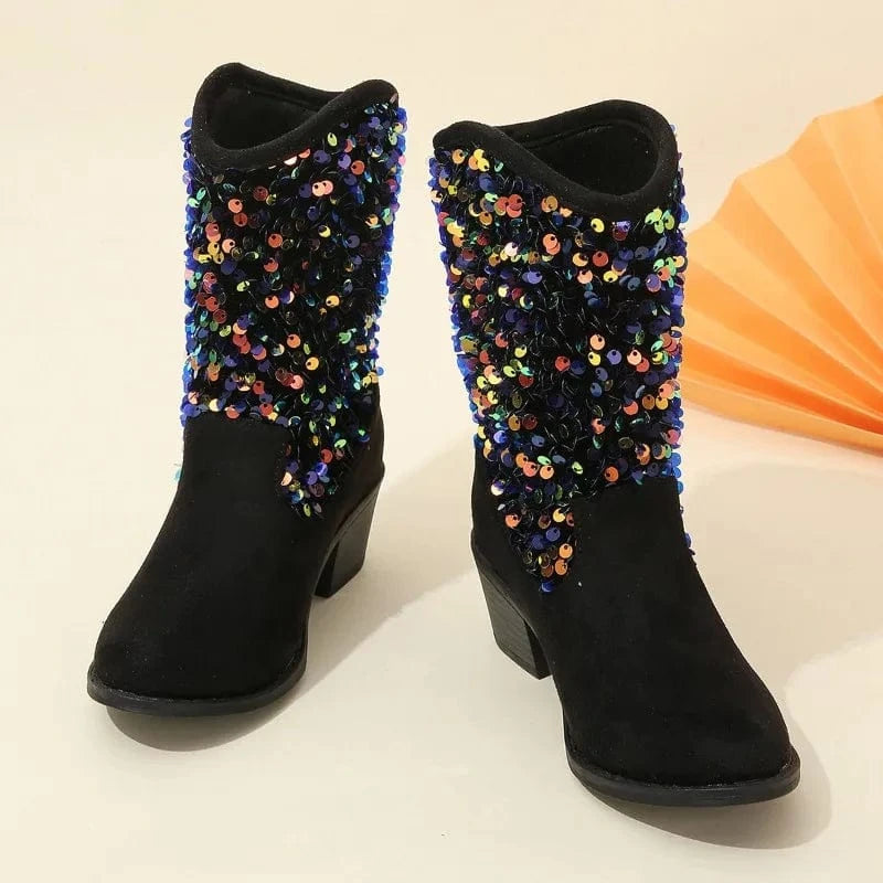 Cowboyboots barn med glittrande paljettdekor