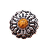 Silver Concho med 3D-Blomdesign och Färgad Pärla Gul pärla / 2st