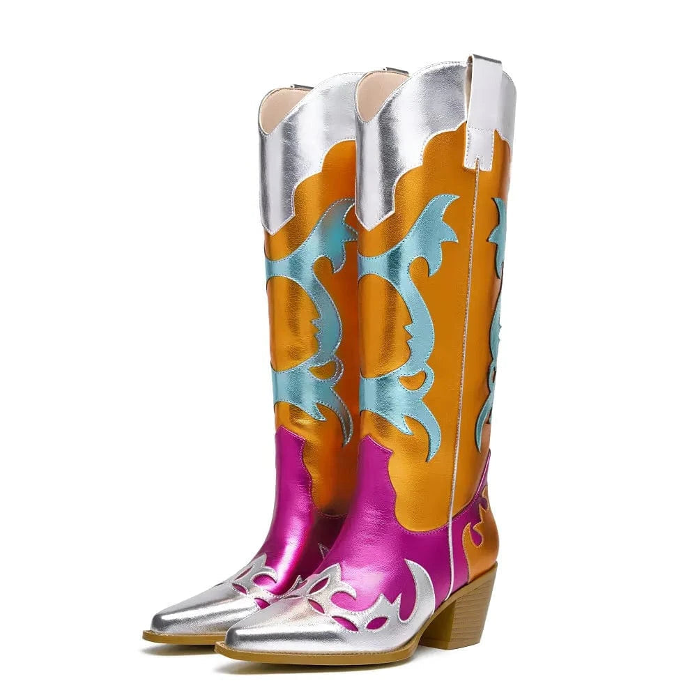 Flerfärgade Metalliska Cowgirl Boots för Dam