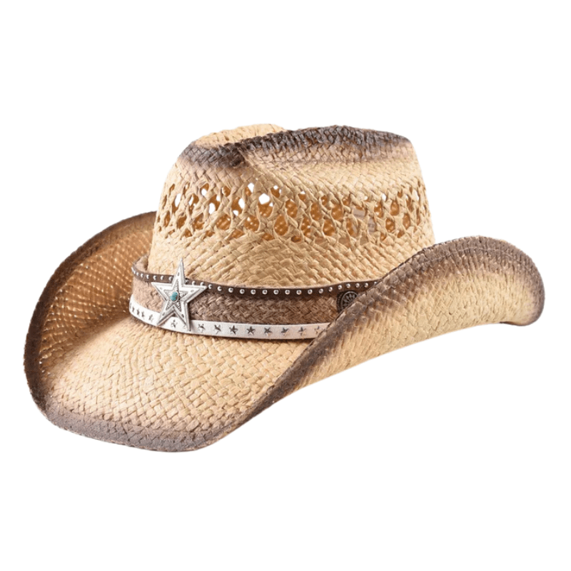 Strå cowboyhatt med stjärna Naturhalm / One Size