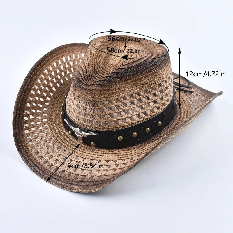 Strå Cowboyhatt Ventilerad Ljusbrun / Kan justeras