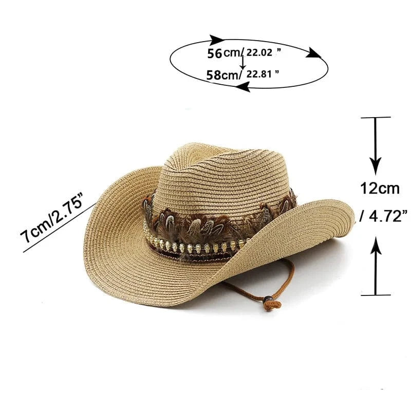Stråcowboyhatt med fjäderdekor
