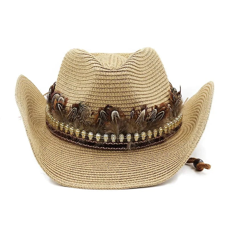 Stråcowboyhatt med fjäderdekor