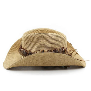 Stråcowboyhatt med fjäderdekor
