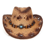 Stråcowboyhatt med pärlor Mörkbeige / Ungefär 56-58cm