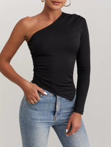 Svart asymmetrisk blus med en ärm