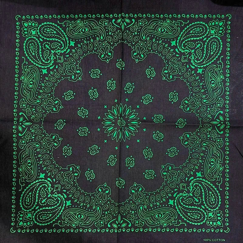Svart Bandana med Neongrönt Paisley-tryck
