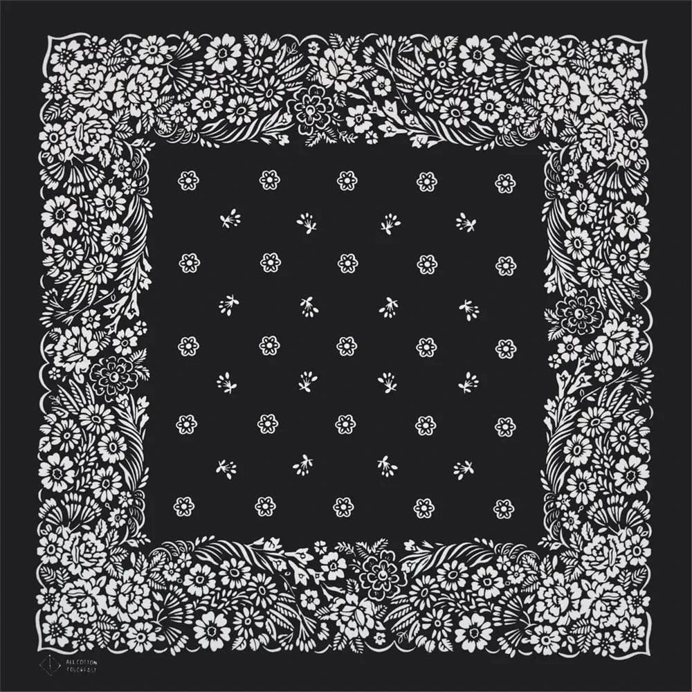 Svart Bandana med Vitt Blomstermönster