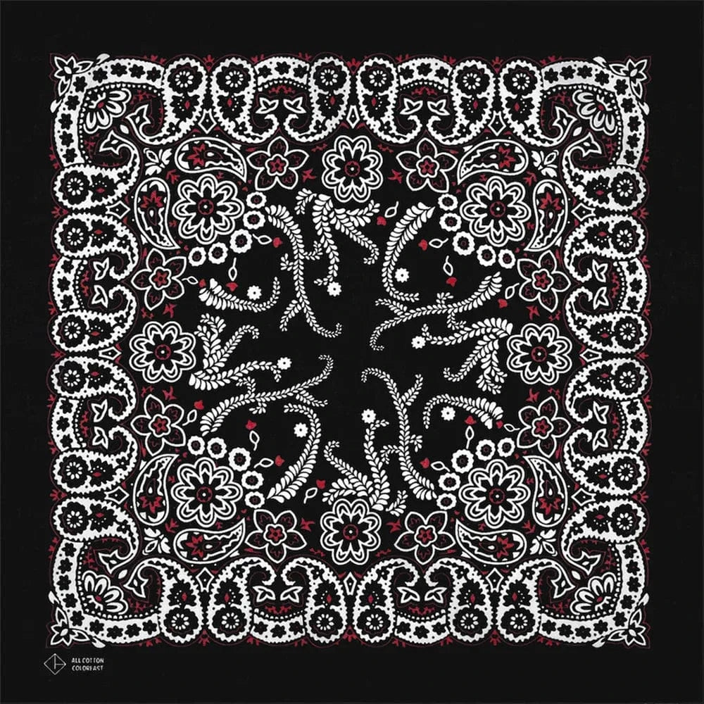 Svart Bandana med Vitt och Rött Blomstermönster
