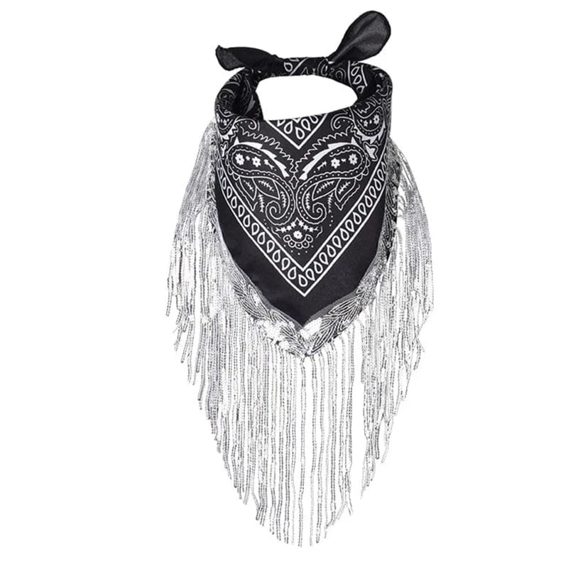 Svart Cowboy Bandana med Glitterfransar