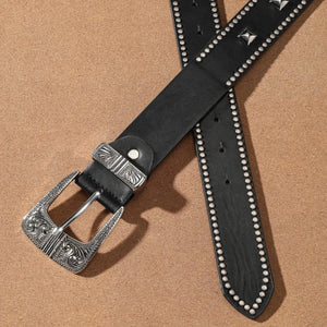 Svart cowboybälte med silverspänne