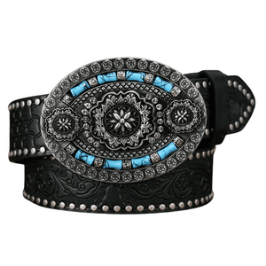 Svart westernbälte turkoss­pänne Modell 2 / 120cm