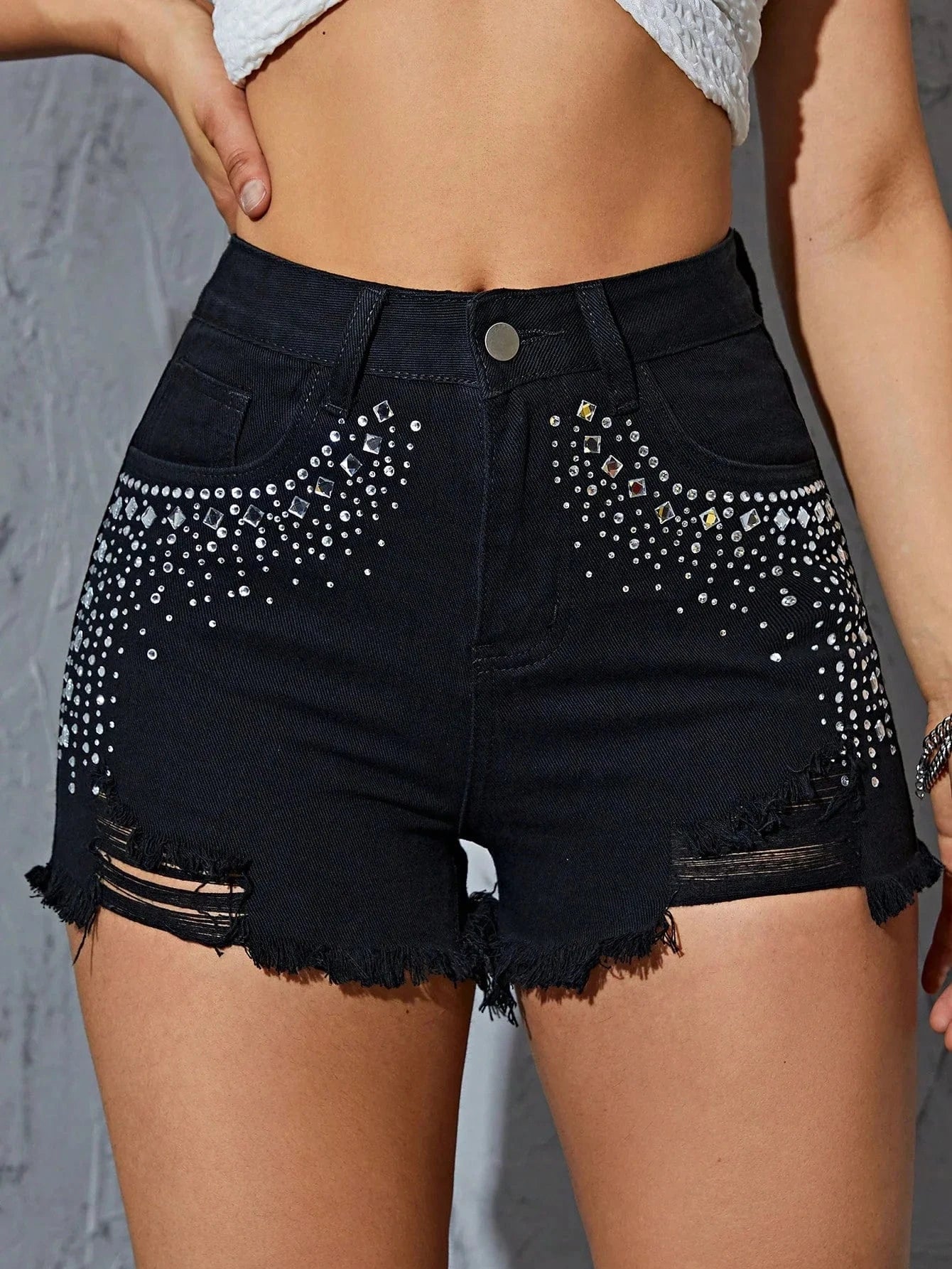 Svarta jeansshorts med strass