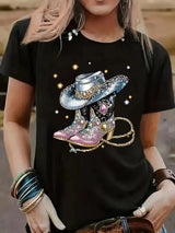 T-shirt med glittrande cowgirlboots och hatt