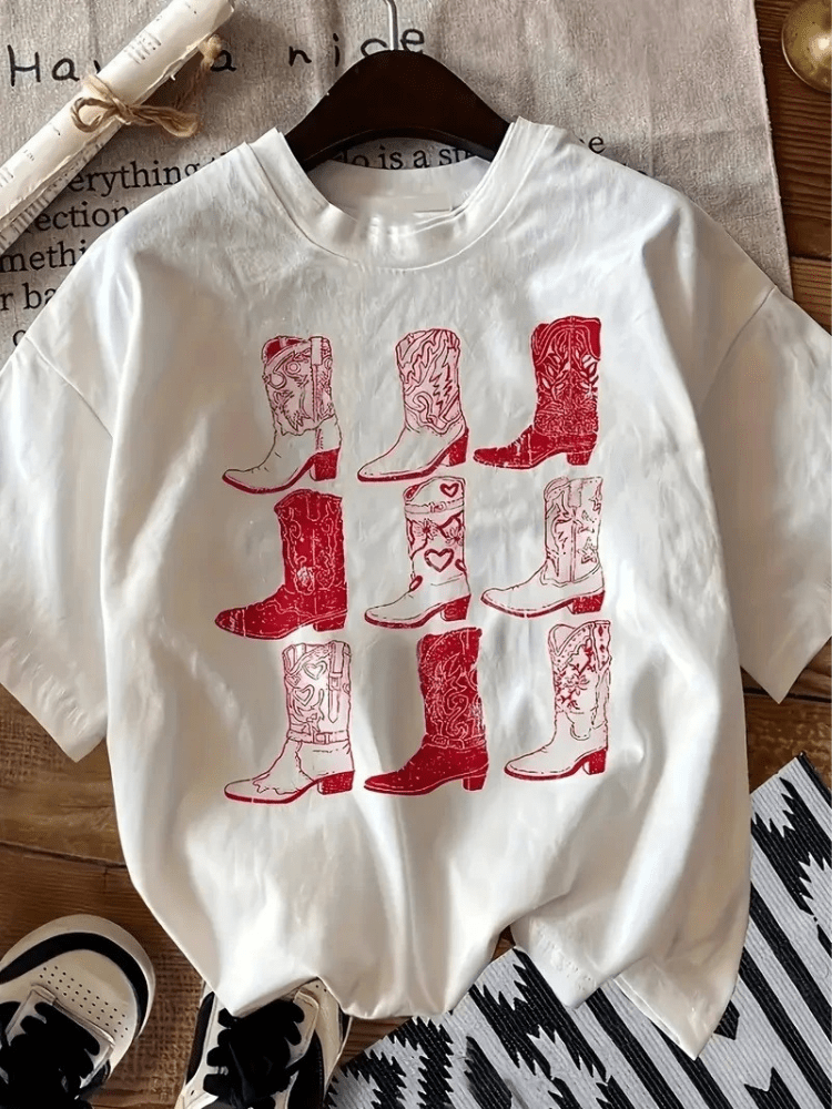 Tshirt med rosa cowgirl boots för dam