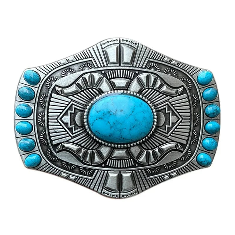Turkis Bältesspänne Western Stil Silverfärgad