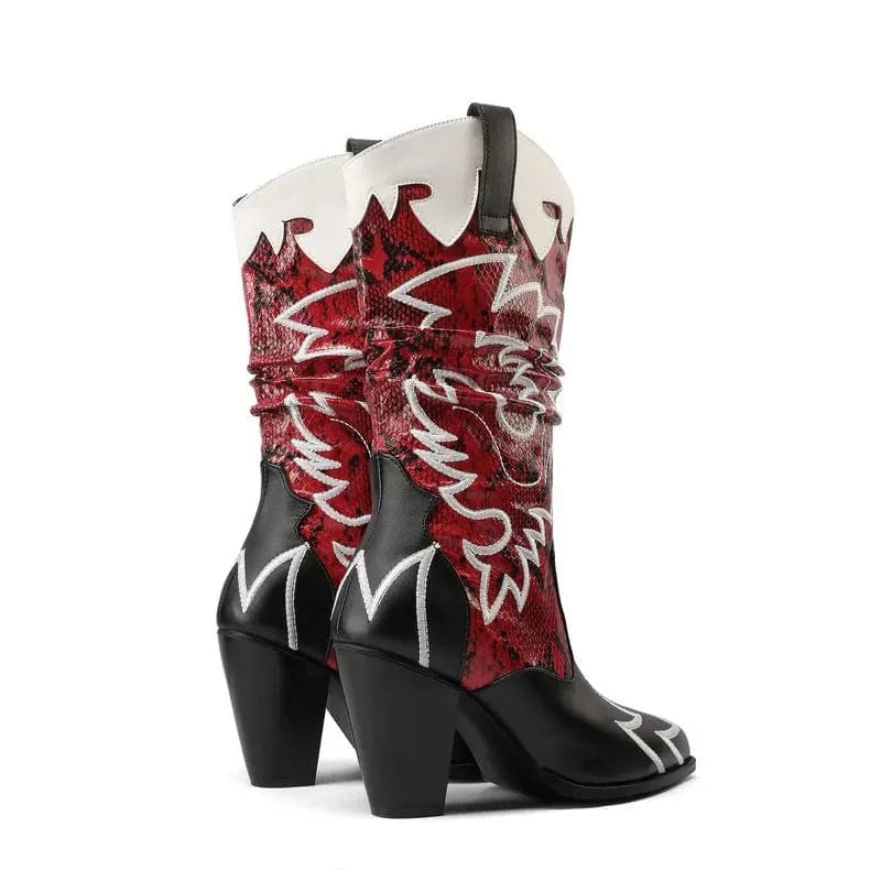 Tvåfärgade Cowgirl Boots med Färgglatt Ormskinnsmönster