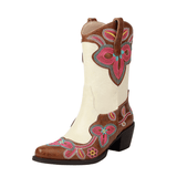 Tvåfärgade Höga Cowboyboots med Blommigt Broderi för Dam