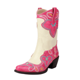 Tvåfärgade Höga Cowboyboots med Blommigt Broderi för Dam