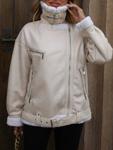 Varm beige shearlingjacka i skinnimitation