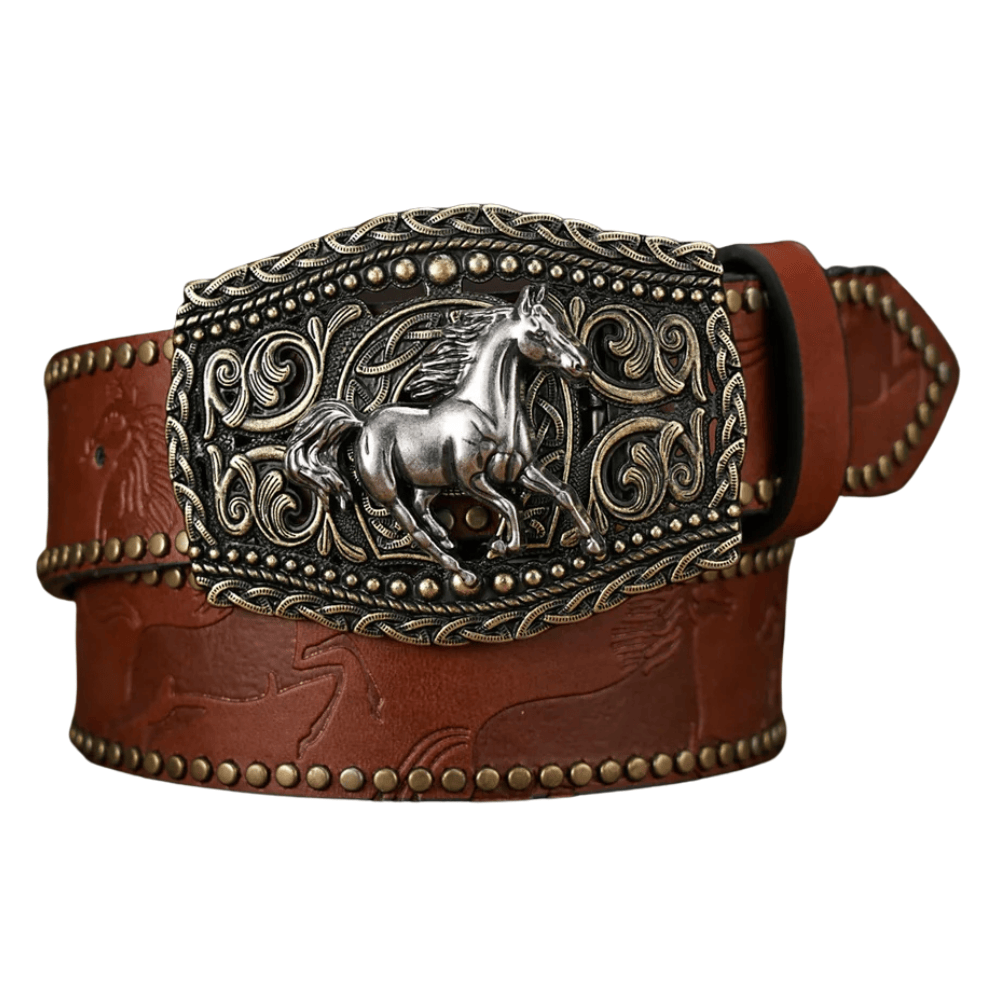 Vintage cowboybälte häst Brun / 120cm