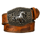 Vintage cowboybälte häst Ljusbrun / 120cm