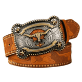 Vintage cowboybälte longhornspänne Kamelbrun / 120cm