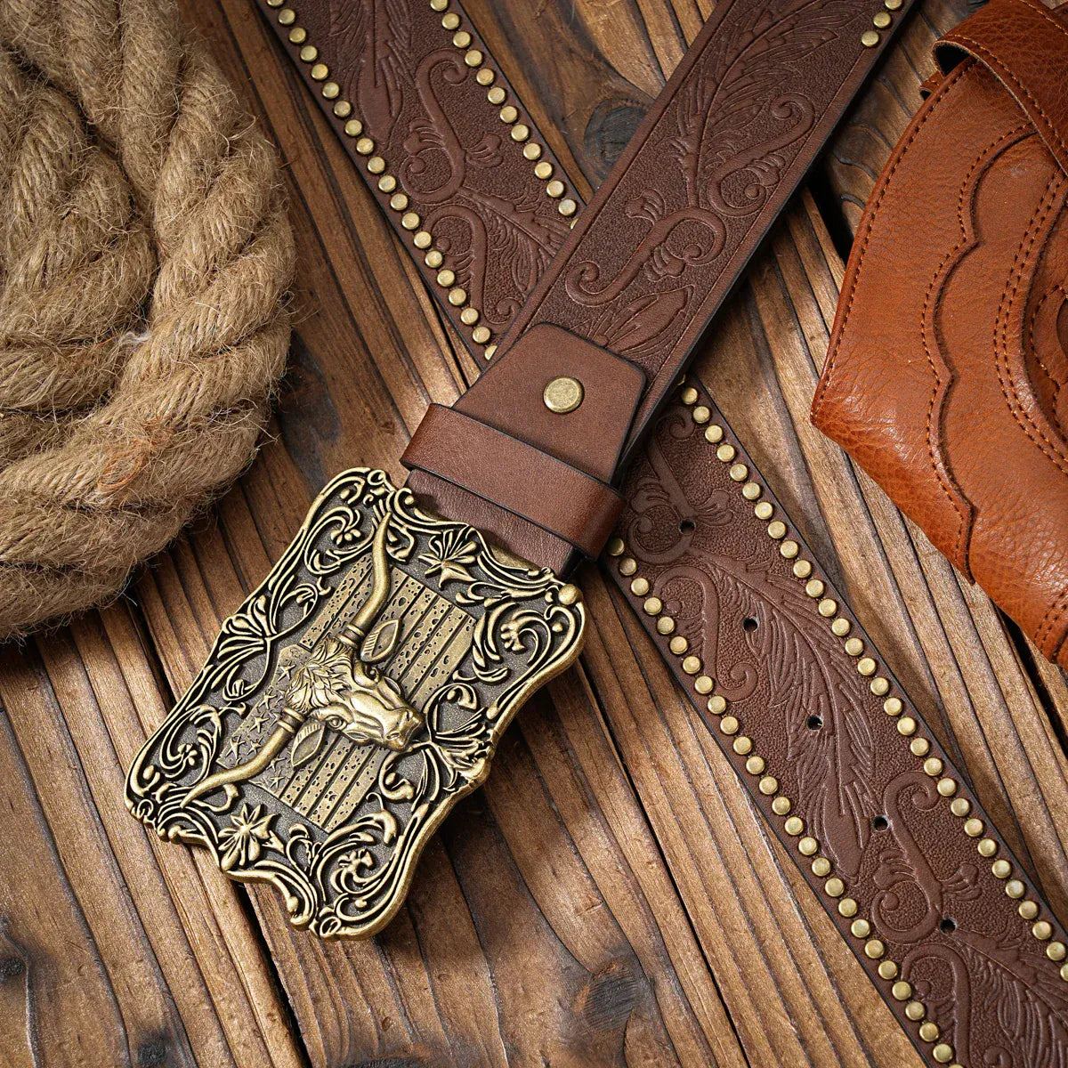 Vintage Cowboybälte med Longhornhuvud