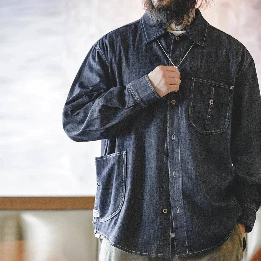 Vintage jeansskjorta herr i workwear-stil