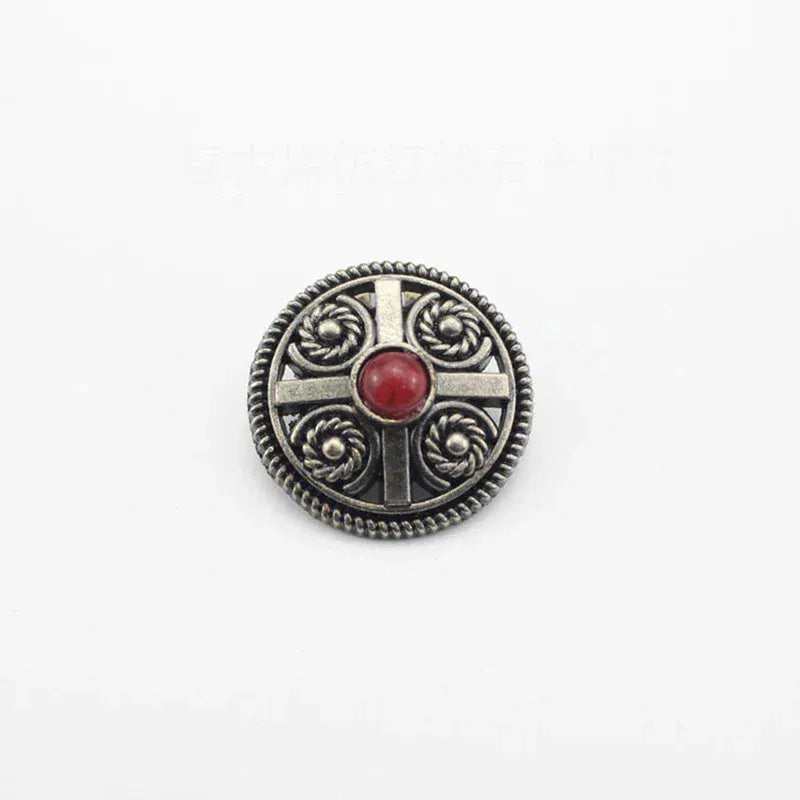 Vintage rund concho med sten Silver röd