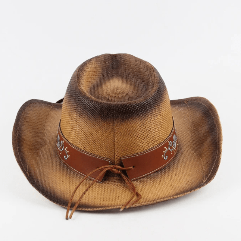 Vintage Stråcowboyhatt med Broderade Detaljer